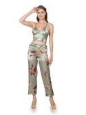 Eleganter dreiteiliger Damenpyjama, Oberteil, Hose, Bademantel, Oliv PIZ334 - Online-Shop - Boutique